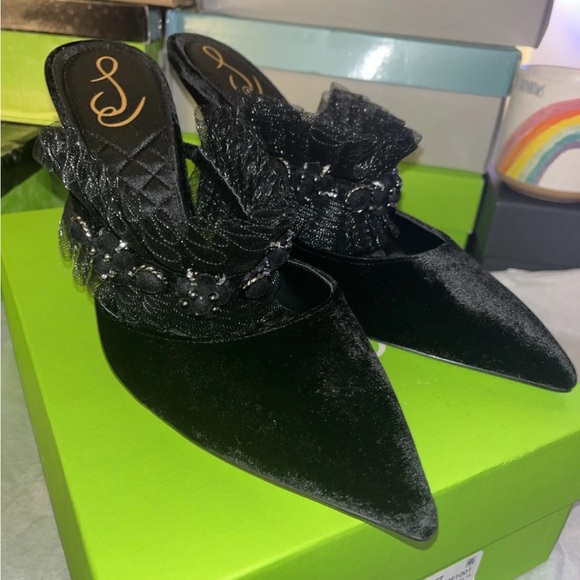 Sam Edelman Hughes Black Velvet High Heel Slides MSRP $160 11 M New - Picture 9 of 12
